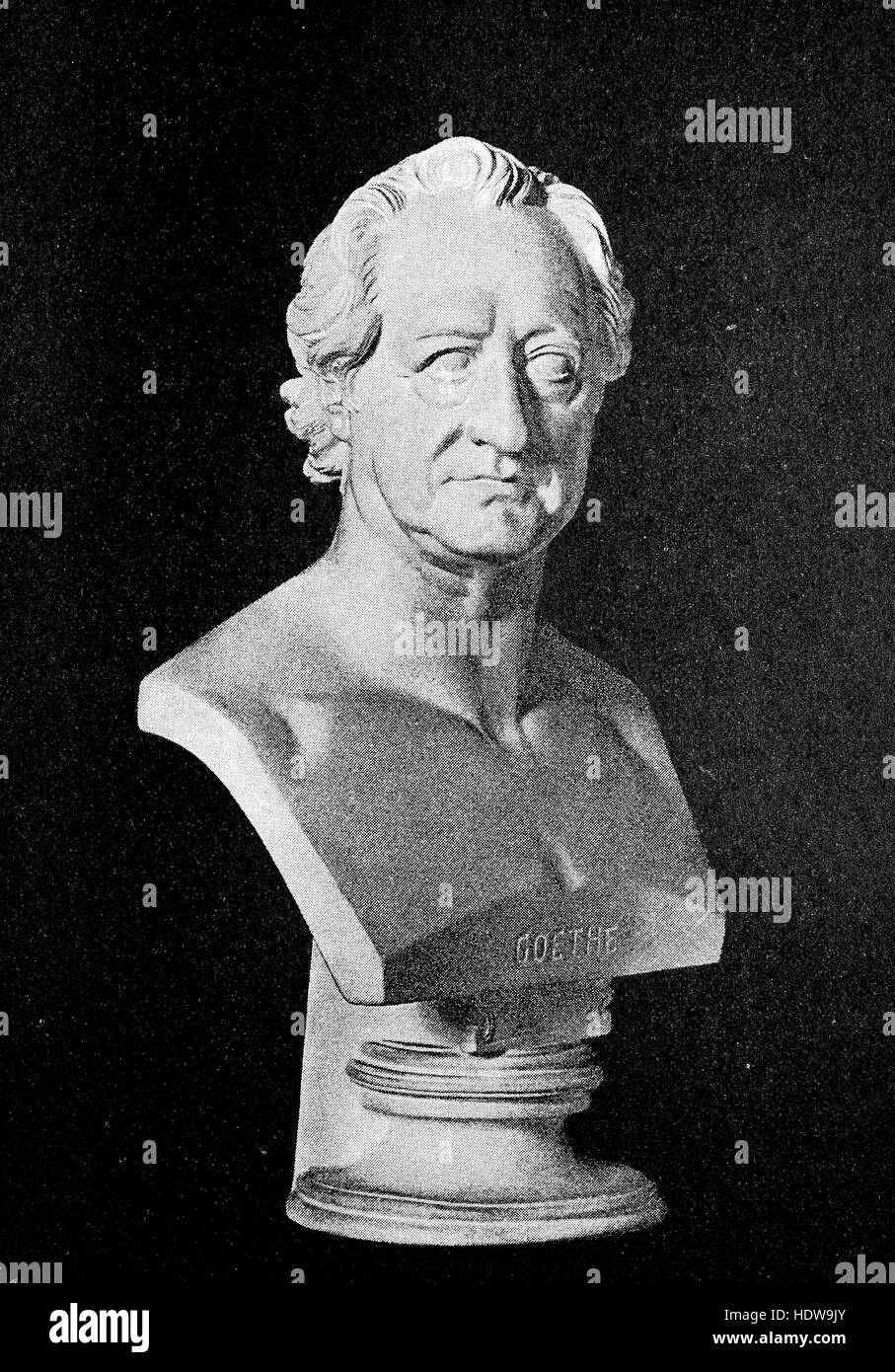 Busto di Johann Wolfgang von Goethe, Francoforte sul Meno 1749 - Weimar 1832, uno scrittore tedesco e statista, xilografia a partire dall'anno 1880 Foto Stock