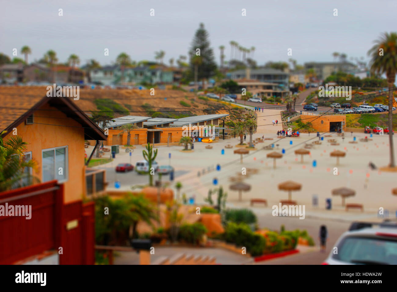Un tilt-shift effetto su una foto che ho scattato del Chiaro di Luna Beach in Encinitas, California Foto Stock