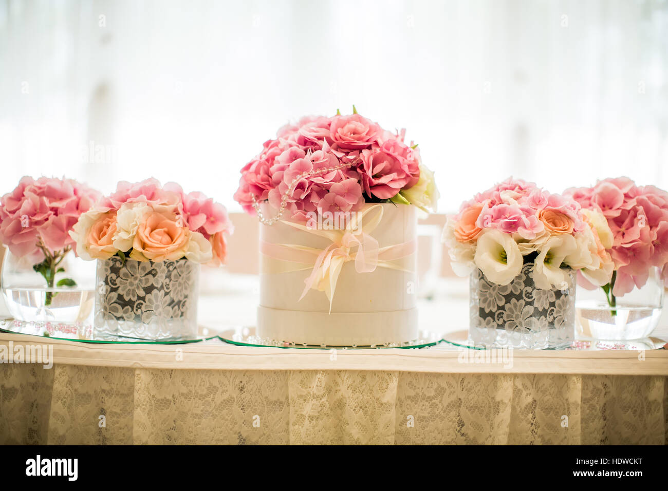 Vista a Floral decorazioni per matrimoni Foto Stock