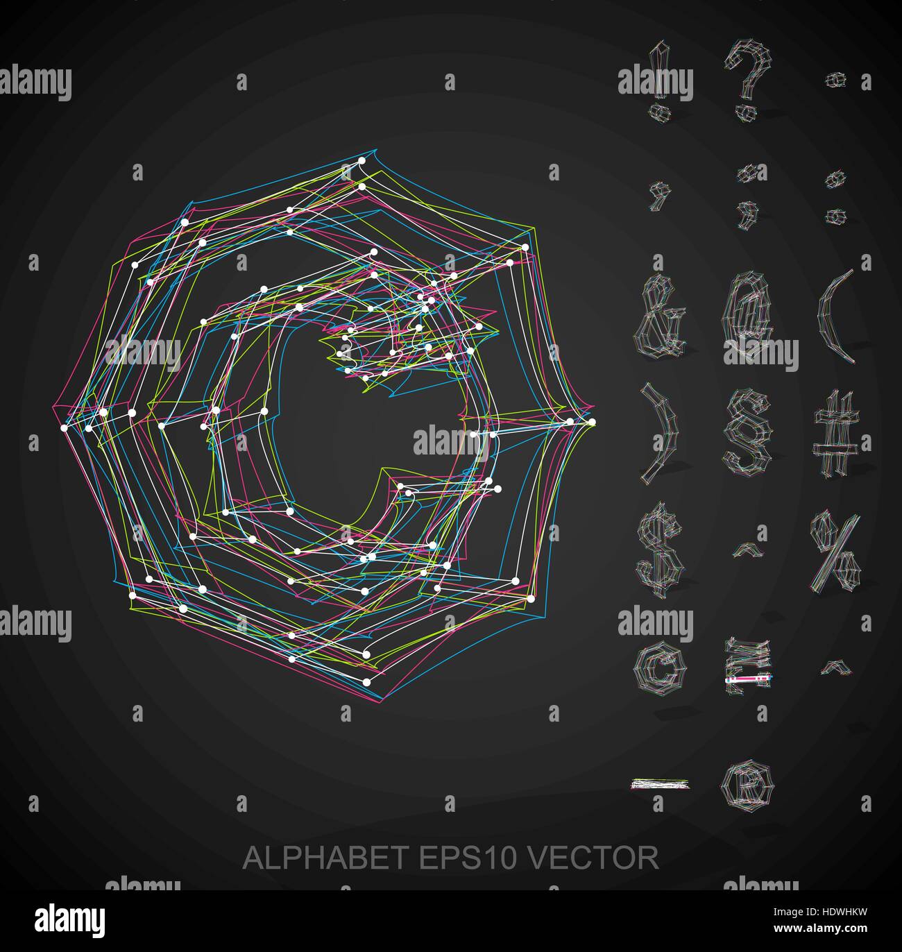 Illustrazione astratta di un multicolore simboli disegnati con le ombre trasparenti. Set di disegnati a mano 3D i simboli per il design. EPS vettore 10 illustrati Illustrazione Vettoriale