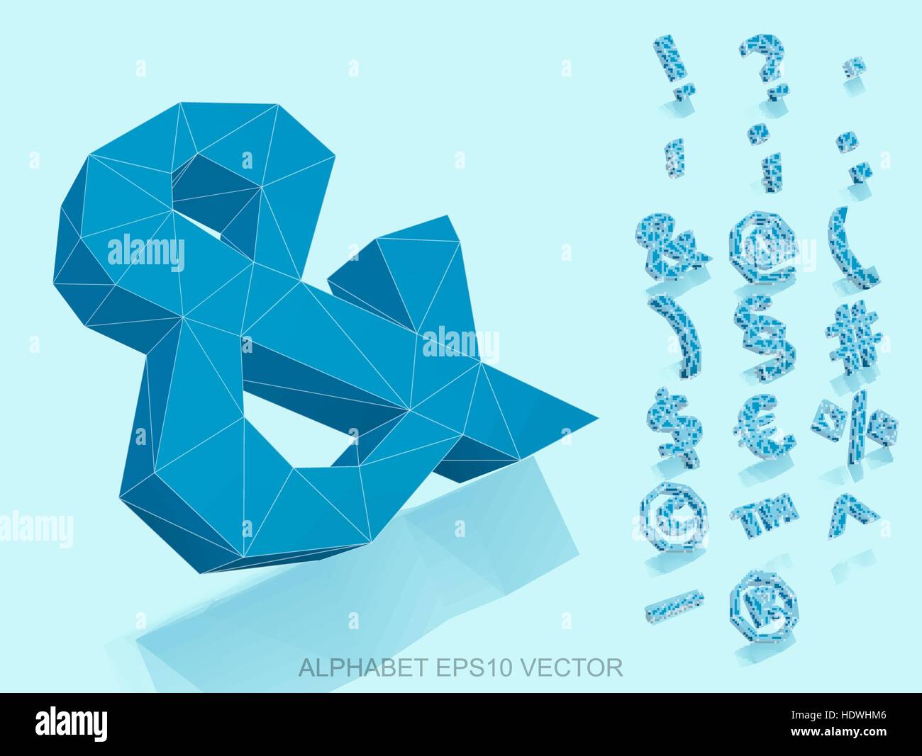 Set di Blue 3D simboli poligonale con la riflessione. Bassa poli alfabeto collezione. EPS 10 illustrazione vettoriale. Illustrazione Vettoriale