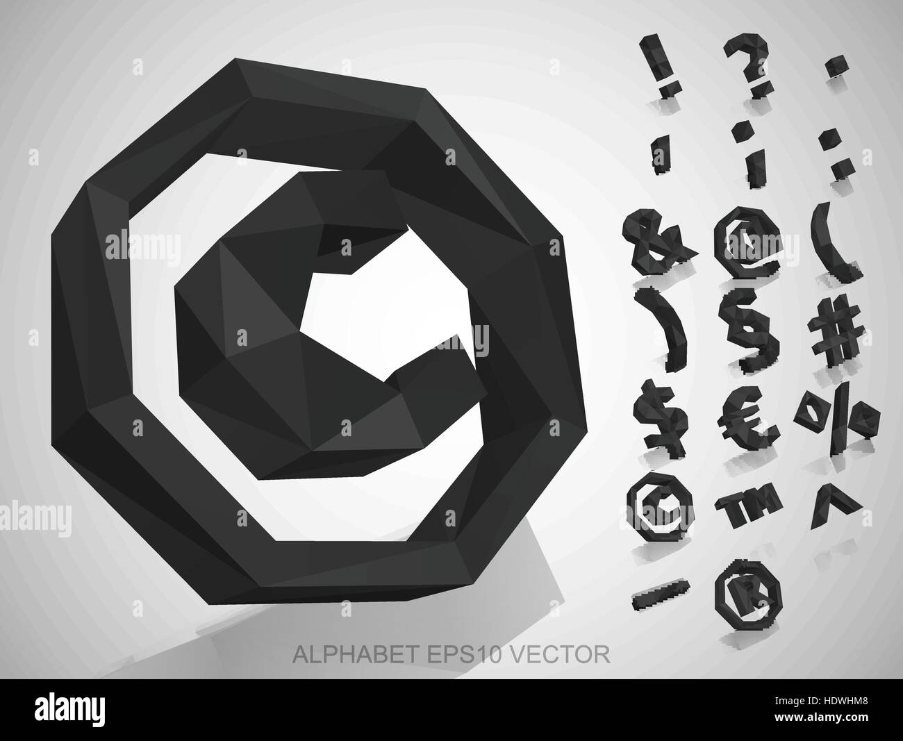 Set di Gray 3D simboli poligonale con la riflessione. Bassa poli alfabeto collezione. EPS 10 illustrazione vettoriale. Illustrazione Vettoriale