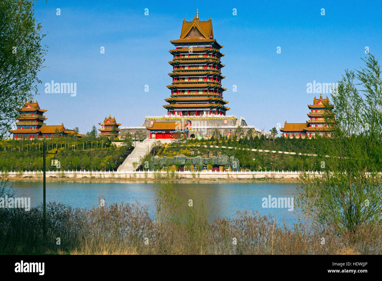 Il Fiume Giallo e Dea Madre tempio, Wuzhong, Ningxia, Cina Foto Stock
