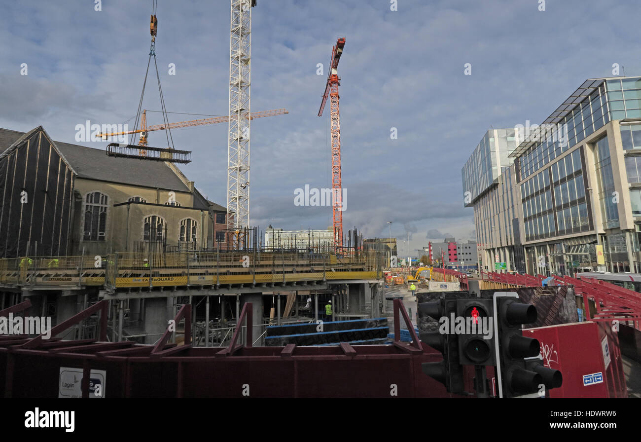 Costruzione e ammodernamento di Belfast City Centre, Irlanda del Nord, Regno Unito Foto Stock