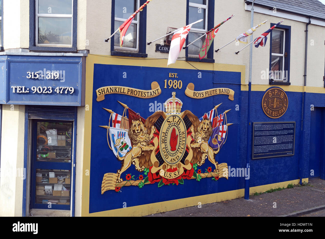 Shankill protestante flauto Boys Band arte,Shankill Road West Belfast, Irlanda del Nord, Regno Unito Foto Stock