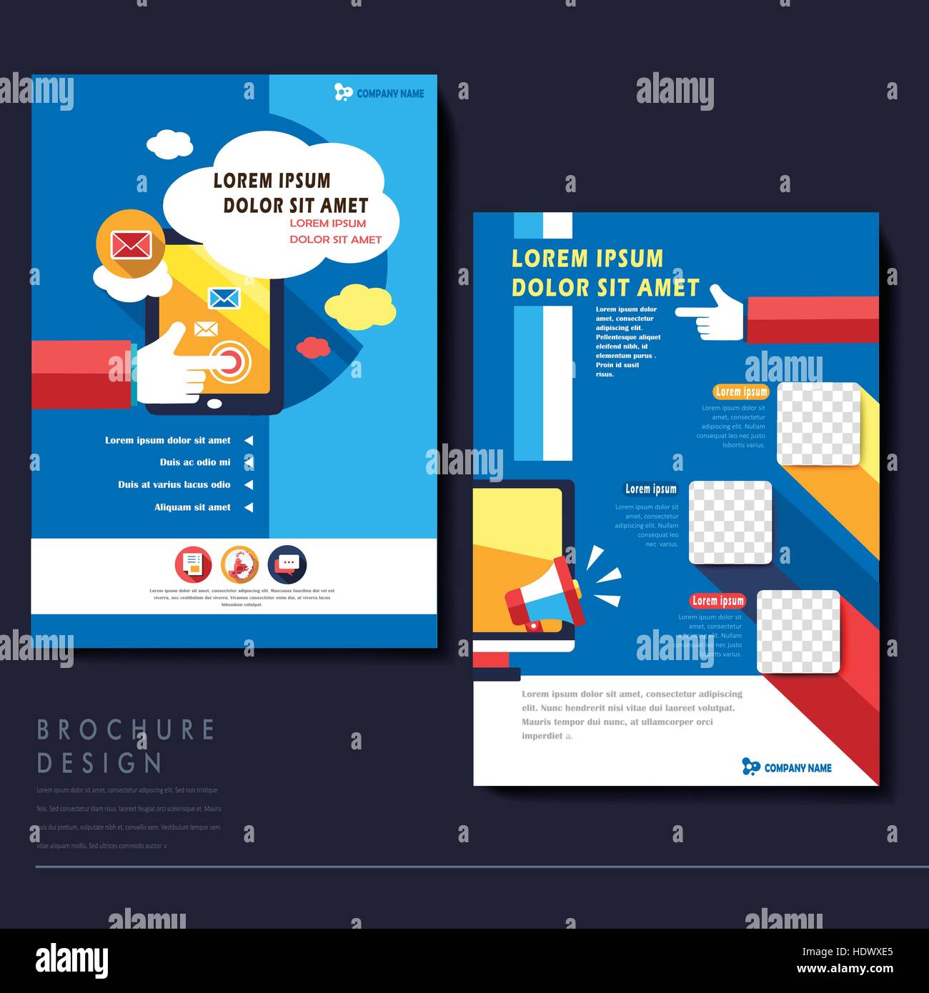 Moderno design piatto flyer modello per i social media concetto in blu Illustrazione Vettoriale