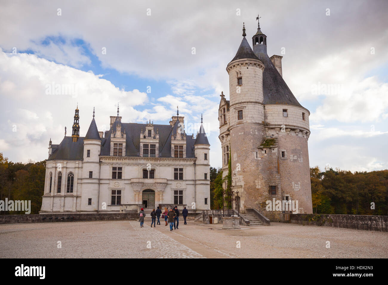 Chenonceau, Francia - 6 Novembre 2016: Chateau de Chenonceau, il castello medievale, la Valle della Loira. Fu costruita nel XV secolo, miscela di stile tardo gotico e ea Foto Stock