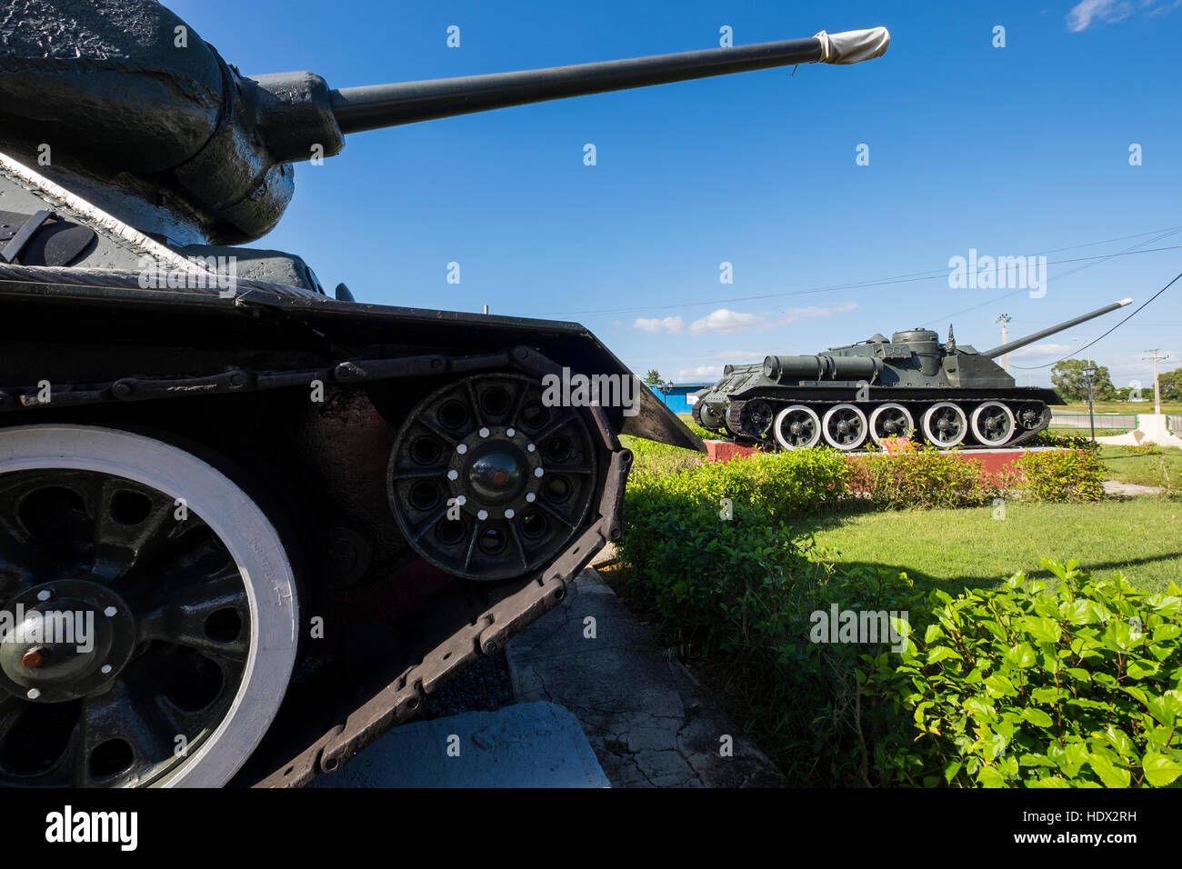 Russo serbatoi realizzati presso il museo per la memoria della Baia dei Maiali battaglia, Playa Giron, Cuba Foto Stock