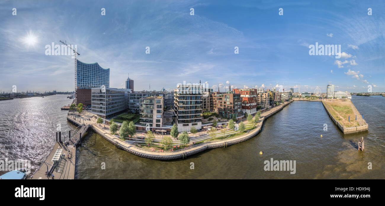 Elbphilharmonie di Amburgo e Hafencity Vista aerea Panorama HDR Foto Stock
