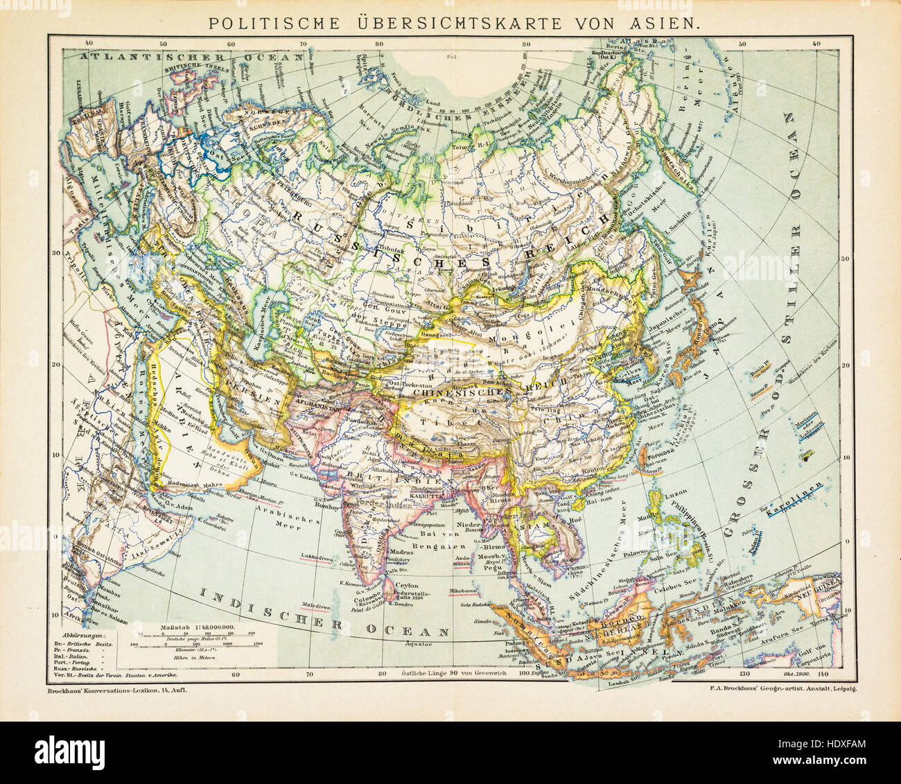 Vecchio e vintage Mappa di Asia Foto Stock