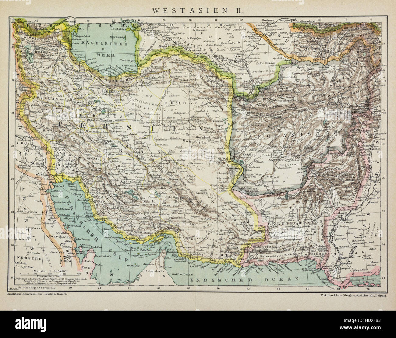 Mappa vecchia di Ovest Asiatico Foto Stock