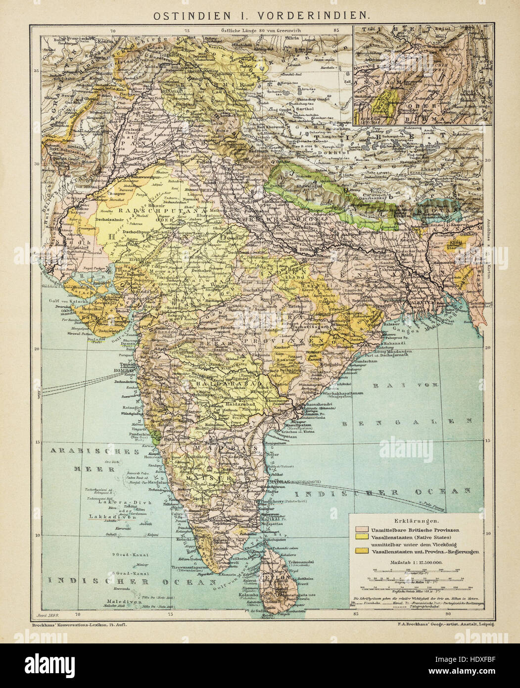Vecchio e vintage mappa dell'India a 1900 Foto Stock