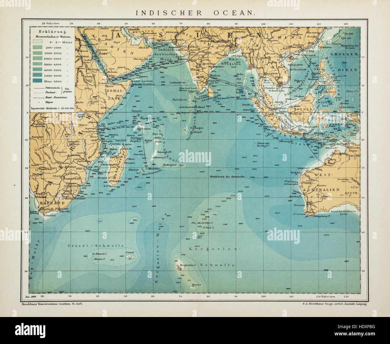 Oceano indiano antico, mappa di antiquariato, look vintage Foto Stock