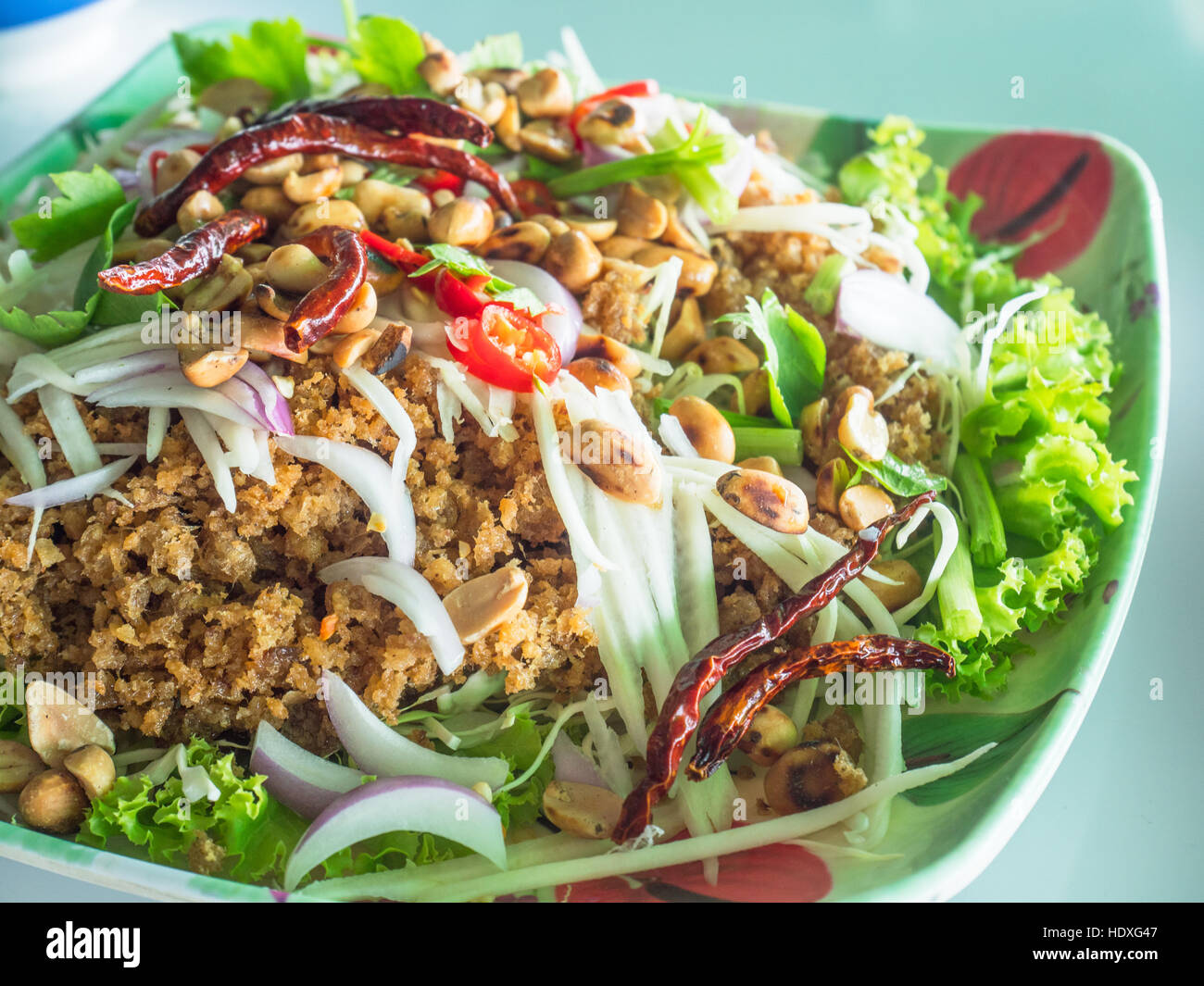 Il filato pla duk foo, un classico pasto Thailandese. Foto Stock