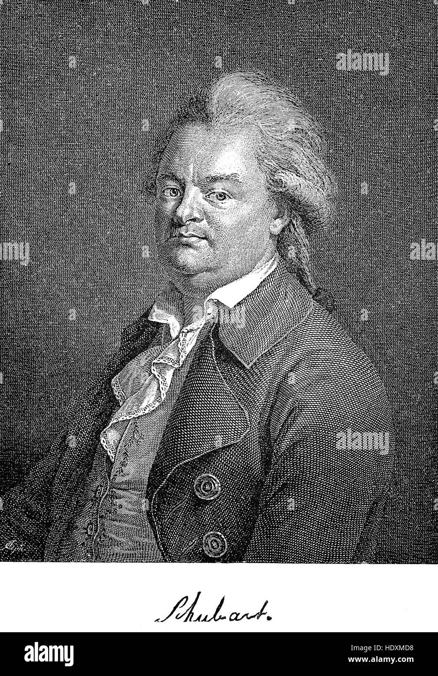 Christian Friedrich Daniel Schubart, 1739-1791, un poeta tedesco, organista, compositore e giornalista, xilografia a partire dall'anno 1882, digitale migliorata Foto Stock