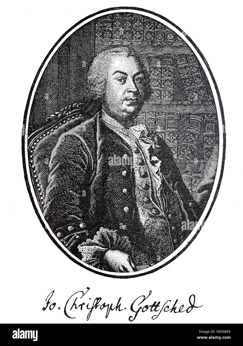 Johann Christoph Gottsched, 1700-1766, un filosofo tedesco, autore e critico, xilografia a partire dall'anno 1882, digitale migliorata Foto Stock
