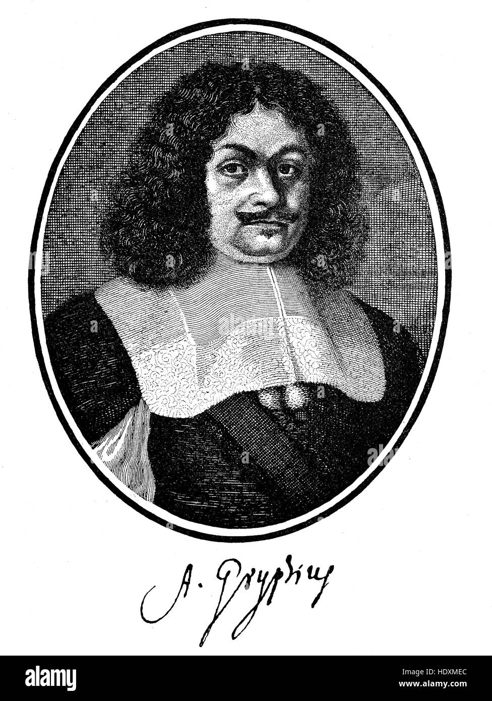 Andreas Gryphius, 1616-1664, un lirico tedesco poeta e drammaturgo, xilografia a partire dall'anno 1882, digitale migliorata Foto Stock