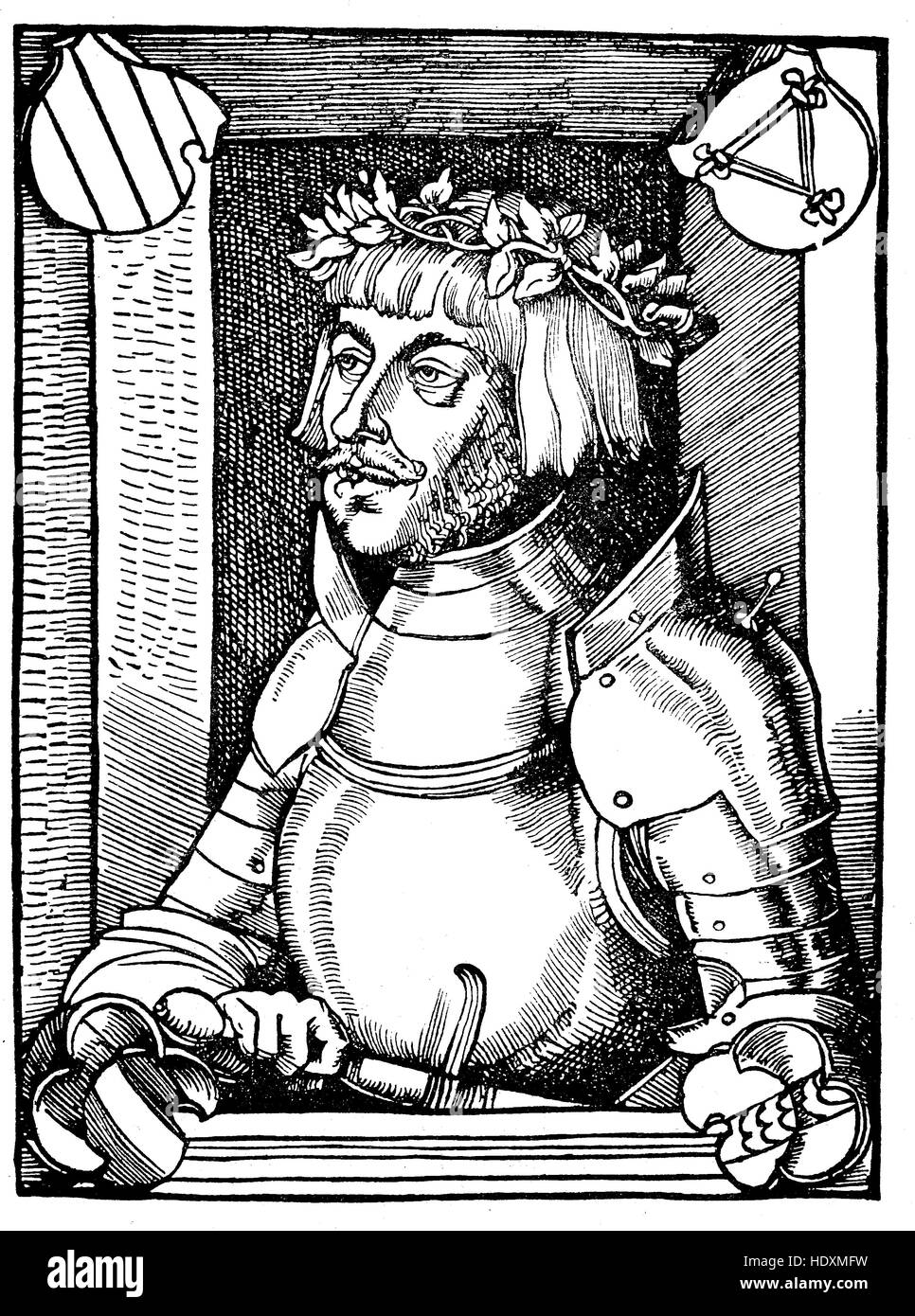 Ulrich von Hutten, 1488-1523, un studioso tedesco, poeta satiro e riformatore, xilografia a partire dall'anno 1882, digitale migliorata Foto Stock