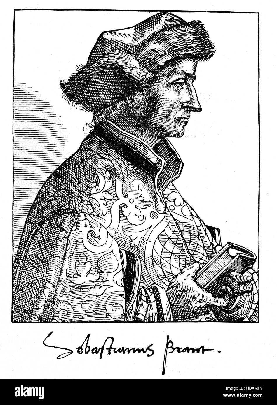 Sebastian Brant, 1457-1521, un tedesco umanista e satiro, xilografia a partire dall'anno 1882, digitale migliorata Foto Stock