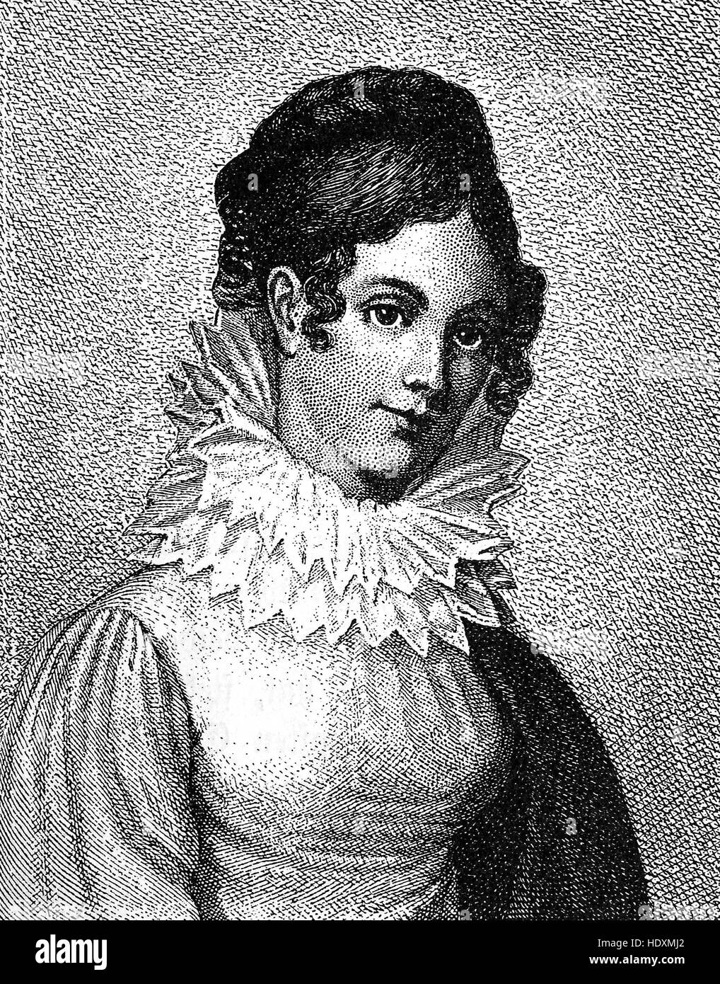 Christiane Friederike Wilhelmine o Minna Herzlieb, 1789 -1865, un tedesco foster-figlia del publisher Ernst Karl Friedrich Frommann , xilografia a partire dall'anno 1882, digitale migliorata Foto Stock