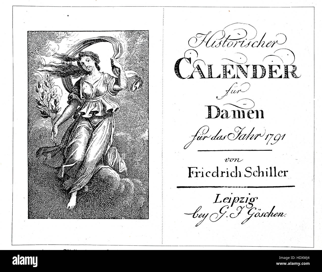 Immagine di copertina, calendario storico per le donne di Friedrich Schiller per l'anno 1791, la xilografia a partire dall'anno 1882, digitale migliorata Foto Stock