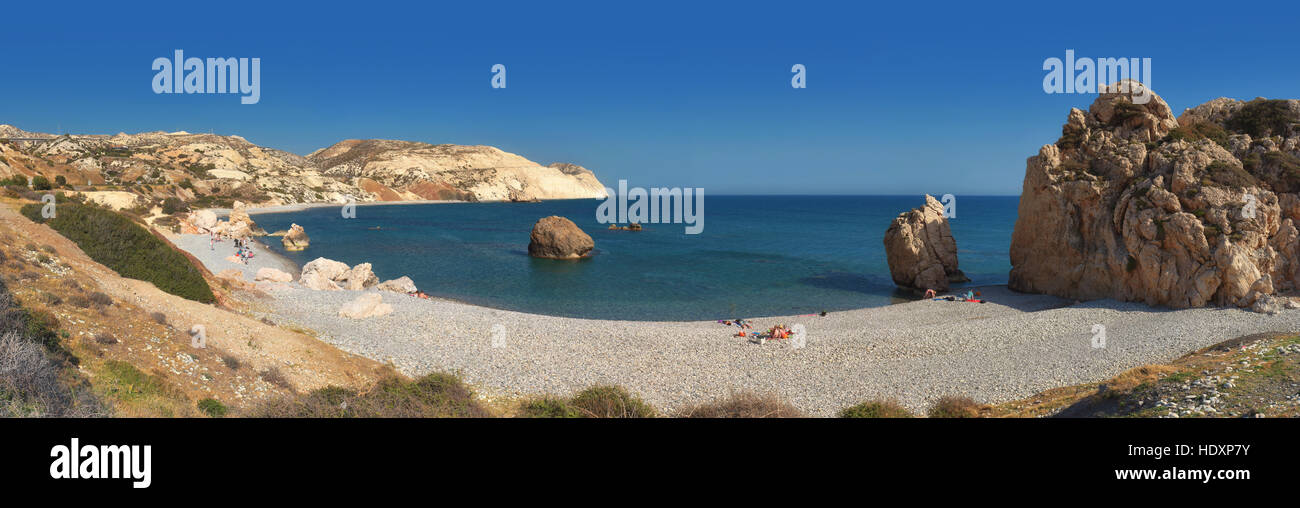 Panorama di roccia di Afrodite e Spiaggia di Cipro Foto Stock