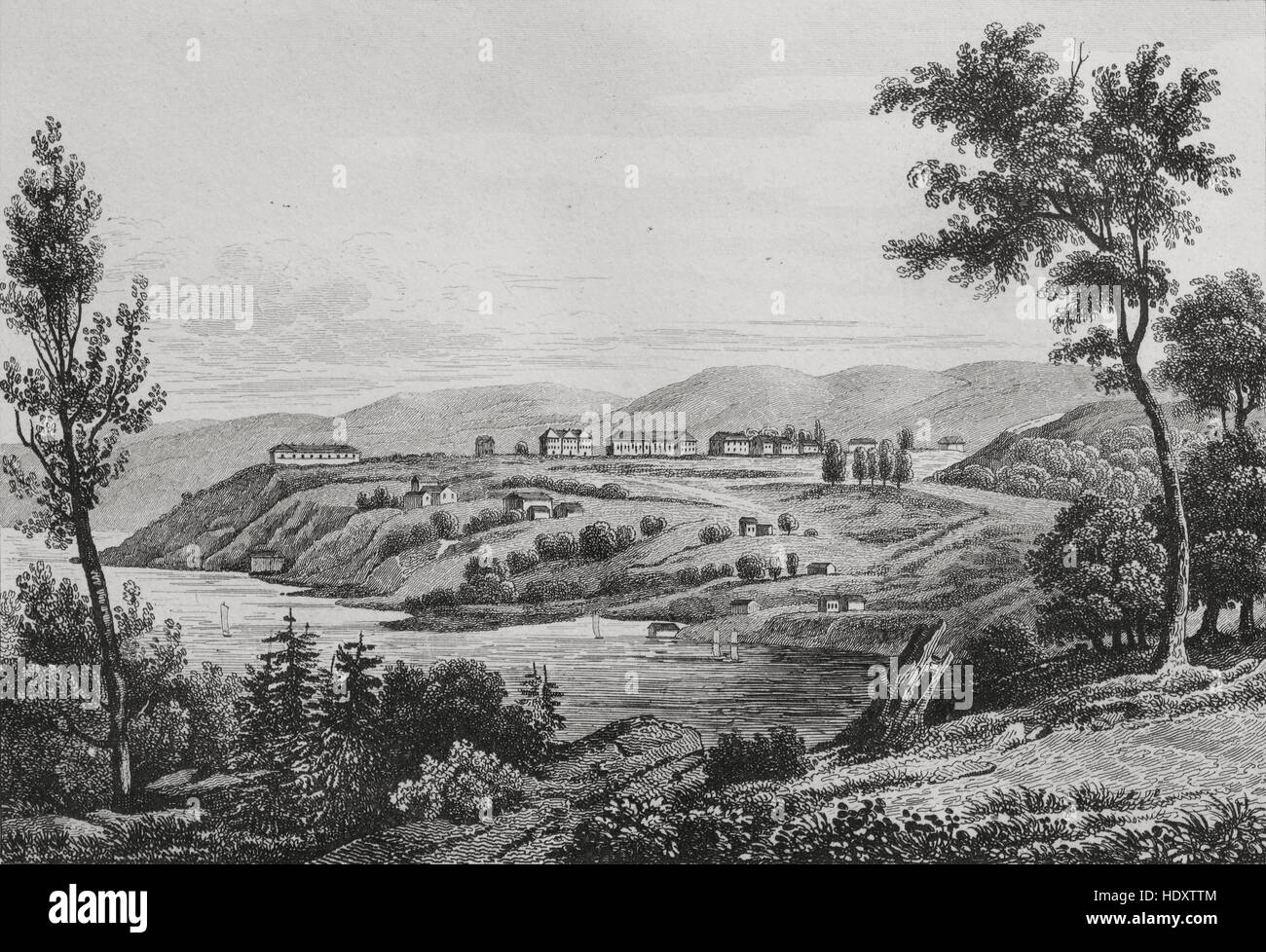 Vista di West Point, Stati Uniti d'America. Xix secolo incisione in acciaio da Milbert, Lemaitre ha direxit Desaulx e. Foto Stock