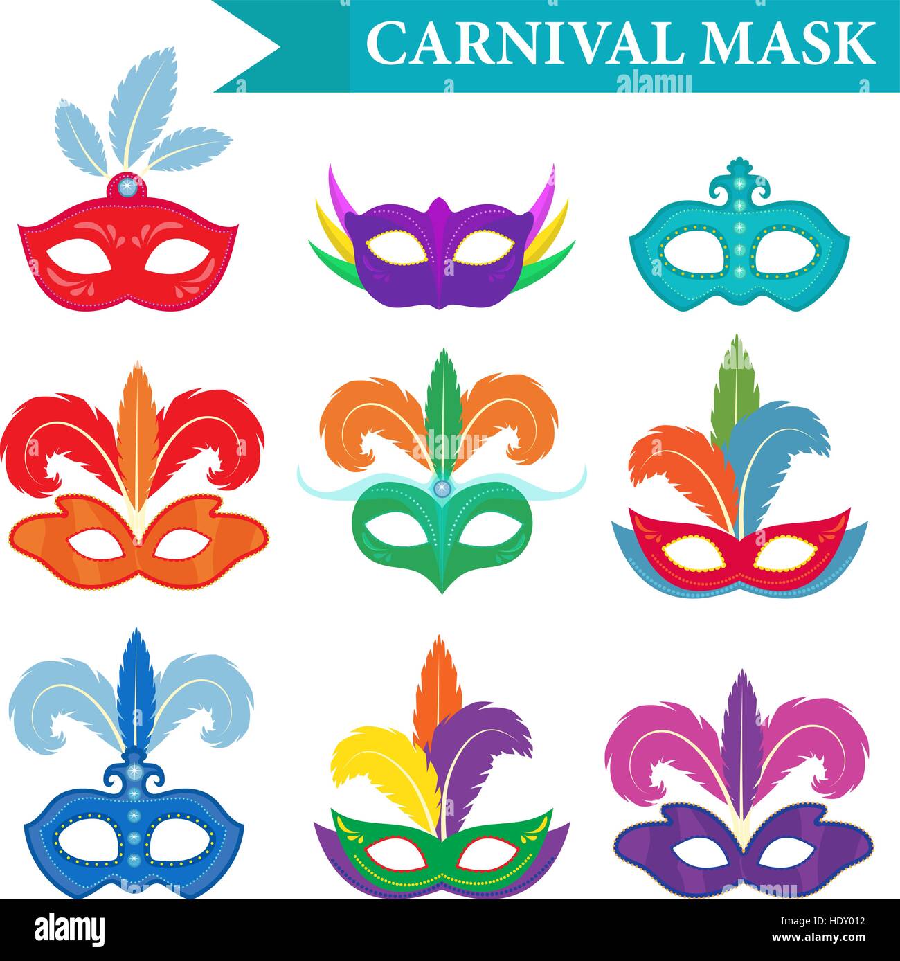 Masquerade Mask impostata, di tipo piatto. Raccolta di carnevale isolati su  sfondo bianco. Parte. Illustrazione Vettoriale, clip art Immagine e  Vettoriale - Alamy