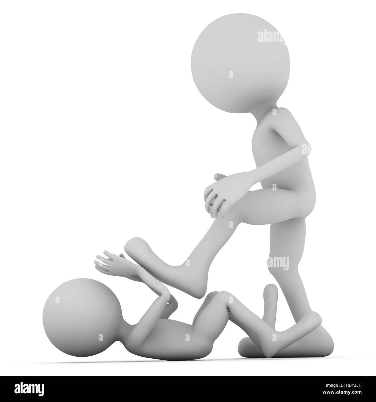 Un uomo preme un piede su un altro uomo, 3D render. Foto Stock