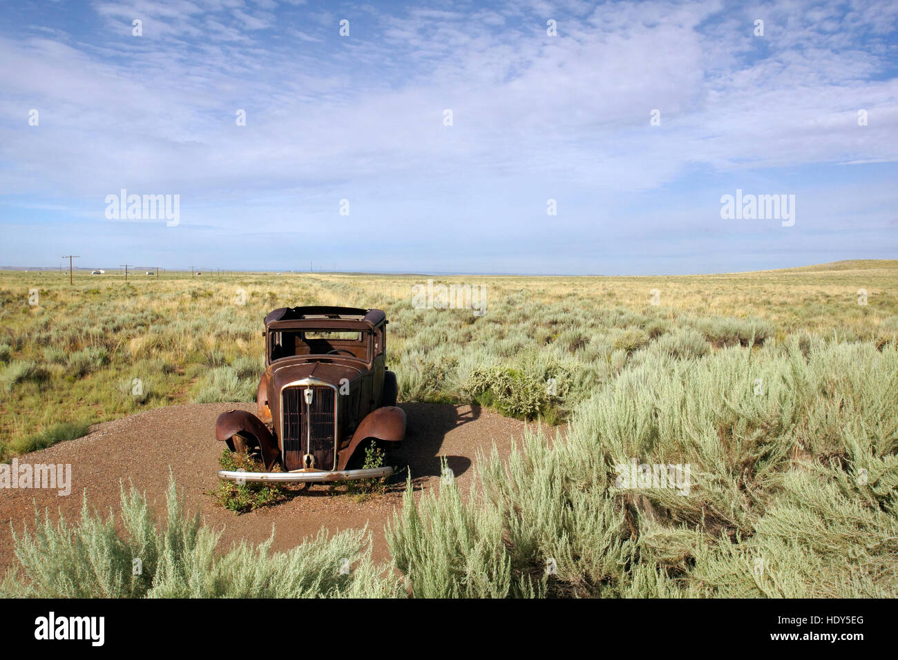 Auto abbandonate sulla vecchia strada 66 Foto Stock