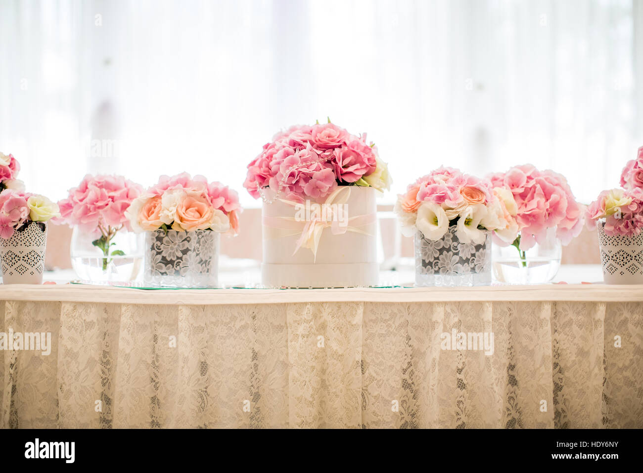 Vista a Floral decorazioni per matrimoni Foto Stock