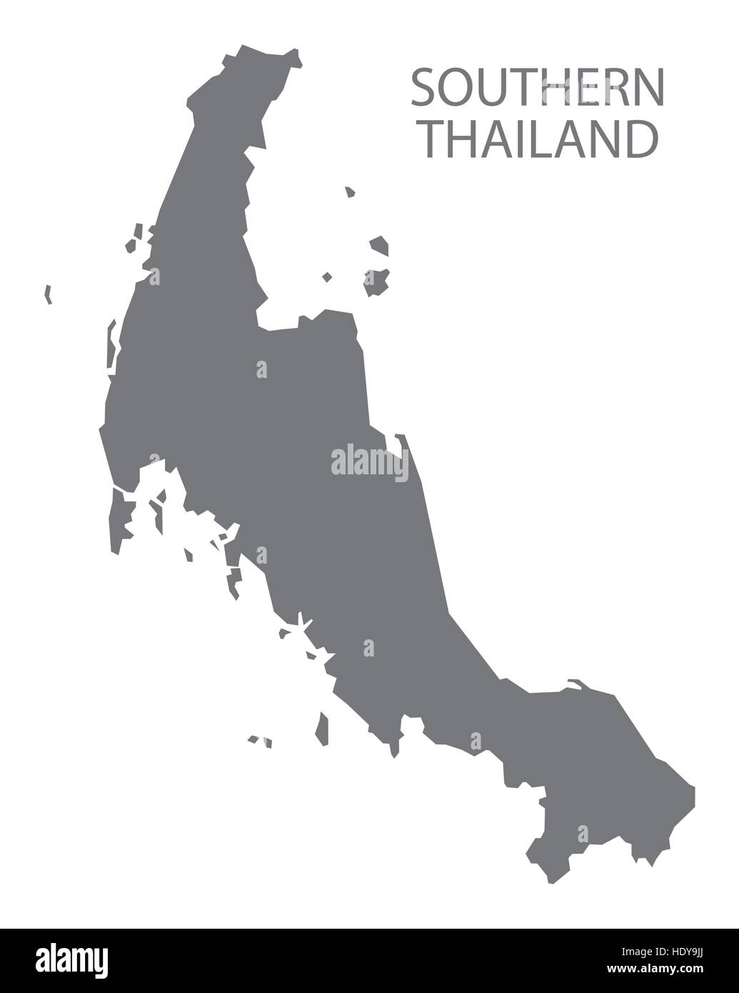 Il sud della Thailandia Mappa grigio Illustrazione Vettoriale