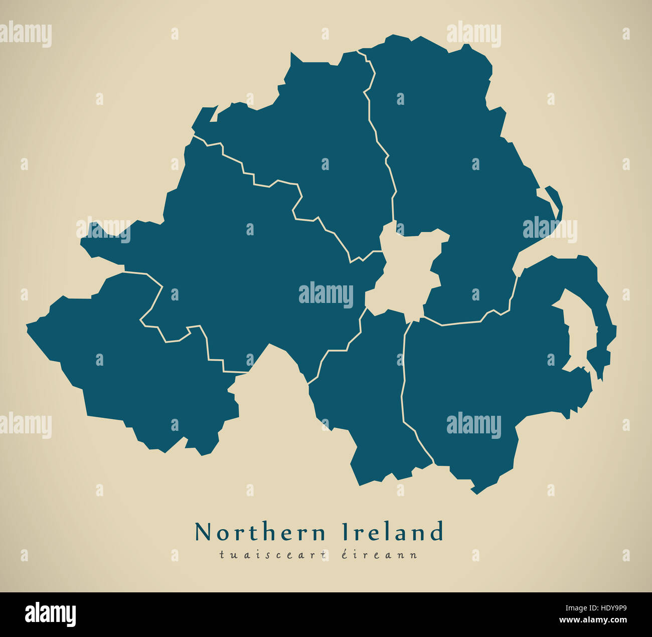 Mappa moderno - Irlanda del Nord con le contee REGNO UNITO Foto Stock