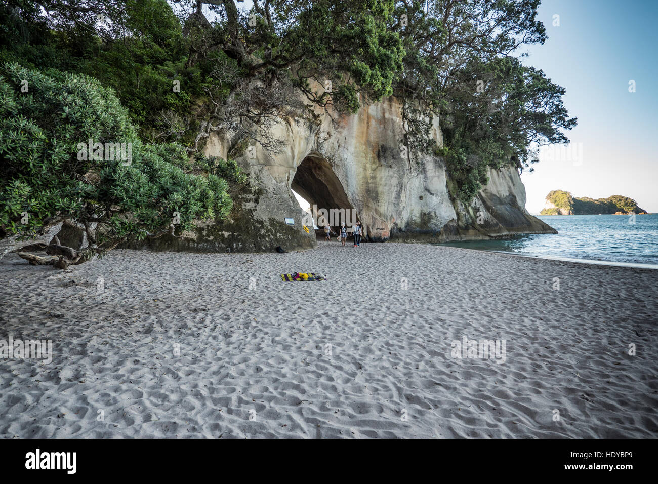 L'arco naturale a Cove della cattedrale, Penisola di Coromandel, Isola del nord, Nuova Zelanda. Foto Stock