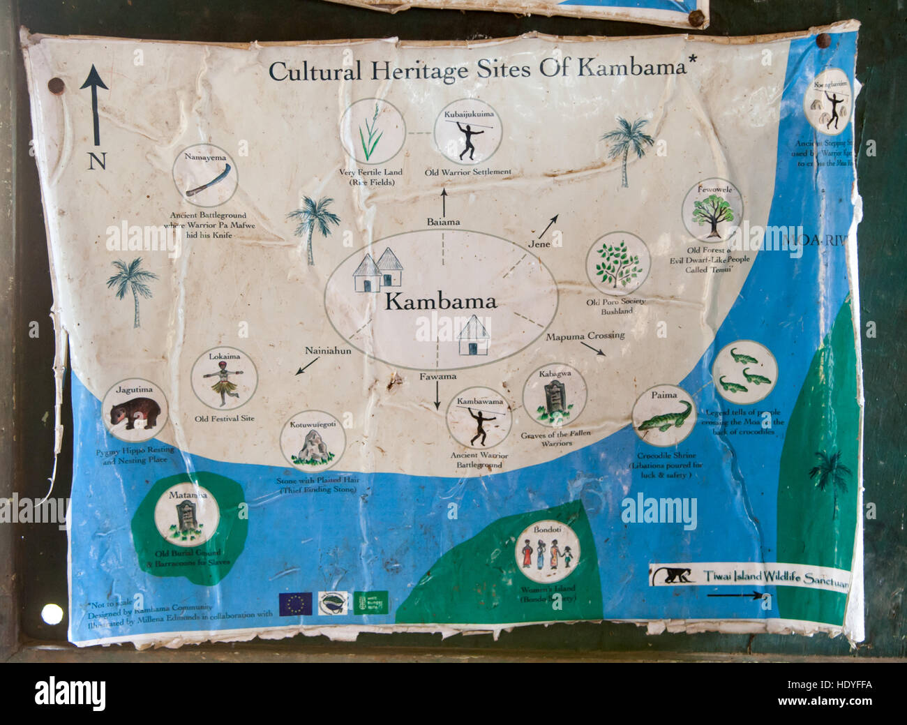Mappa di Kambama, Sierra Leone. Invece di satnav: L'ambiente di un villaggio africano come un poster Foto Stock