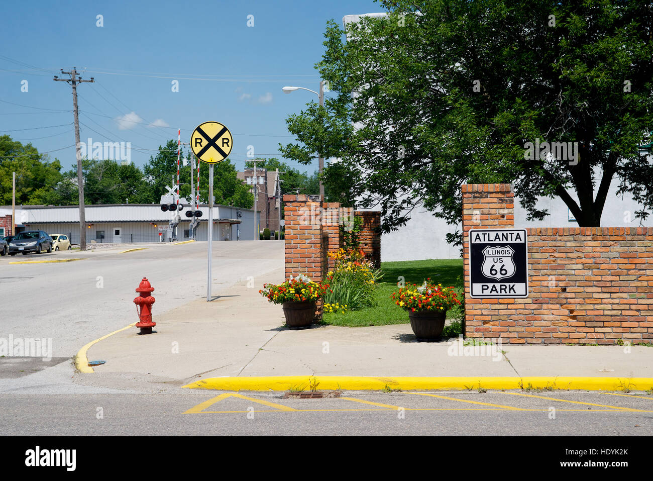 Giunzione di gara Street e Arch Street, Atlanta, Logan County, Illinois, Stati Uniti d'America Foto Stock