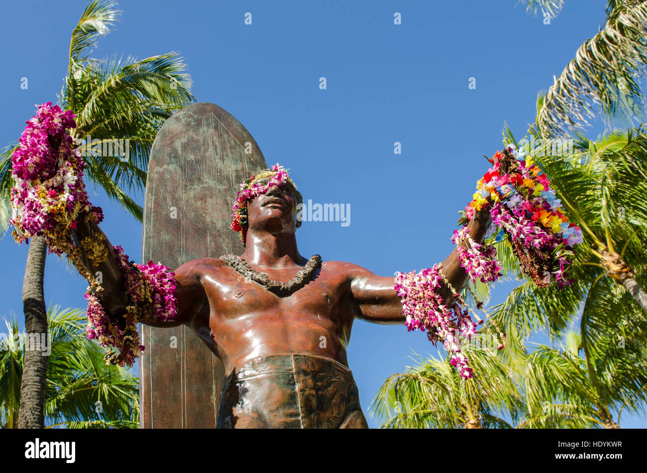 Duke Kahanamoku Paoa, della spiaggia di Waikiki, Honolulu Oahu, Hawaii. Foto Stock