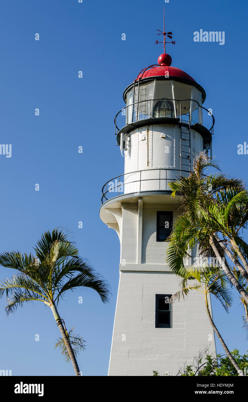 Diamond Head Lighthouse, Diamond Head membro Monumento (Leahi cratere), Honolulu Oahu, Hawaii. Foto Stock