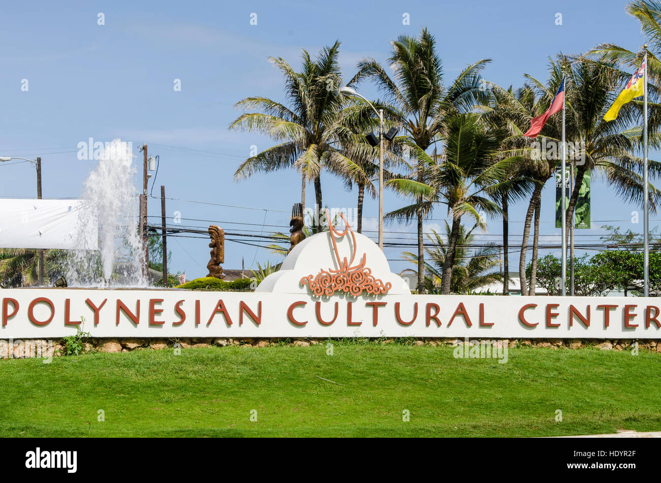 Centro Culturale Polinesiano, Laie, Oahu, Hawaii. Foto Stock