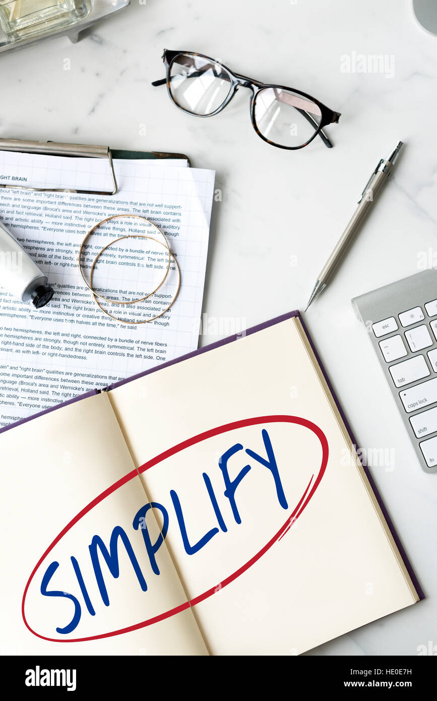 Semplificare la semplicità facile facilitare chiarire il concetto Foto Stock