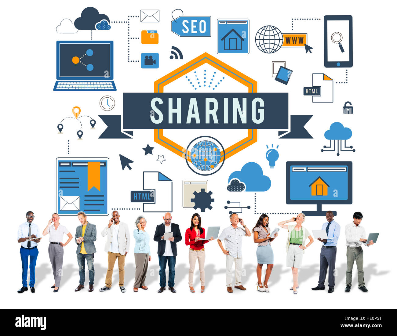 Condivisione online di networking Concetto di connessione Foto Stock