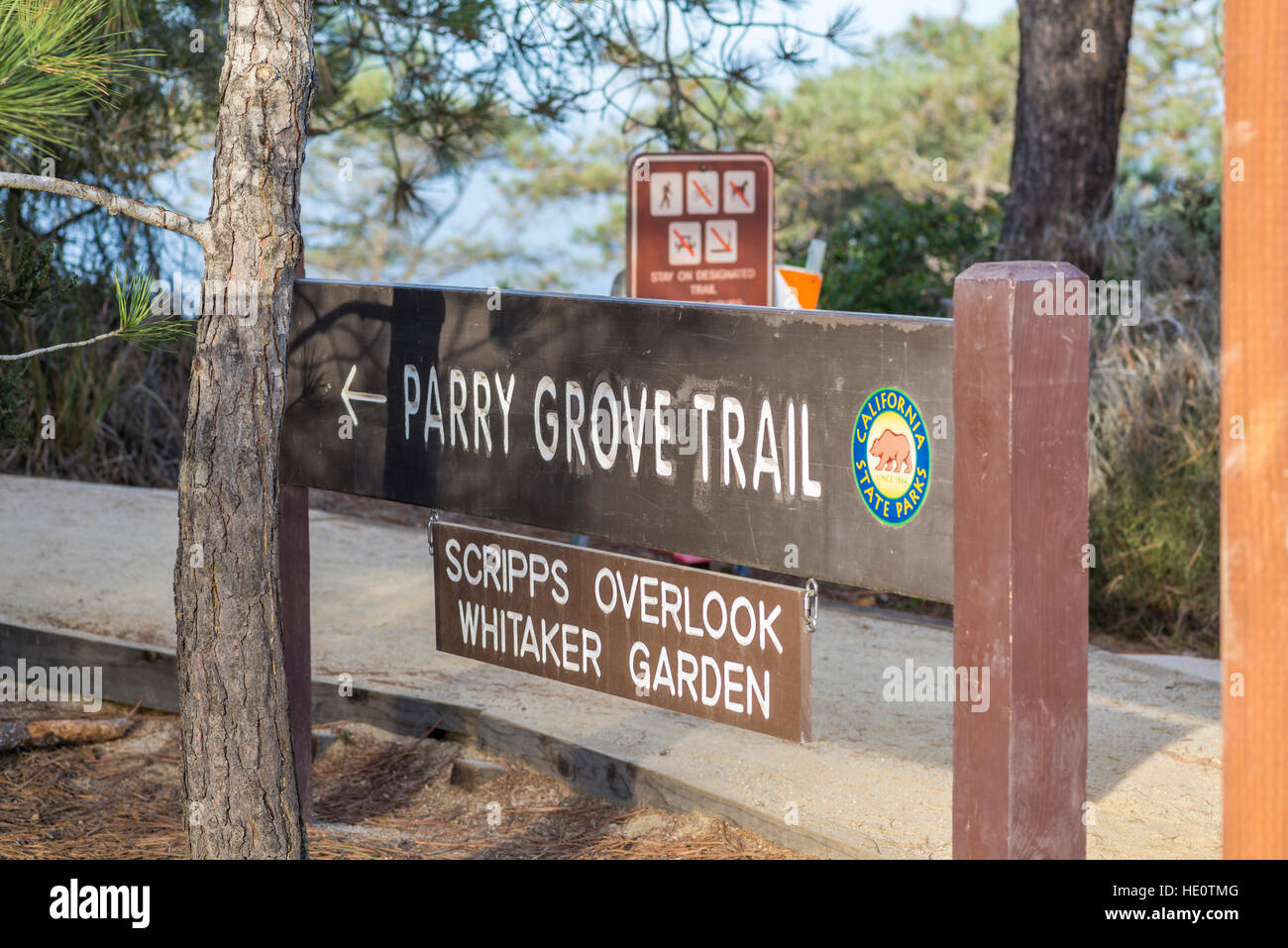 Parry Grove segnavia a Torrey Pines Riserva Naturale Statale a La Jolla, San Diego, California, USA. Foto Stock