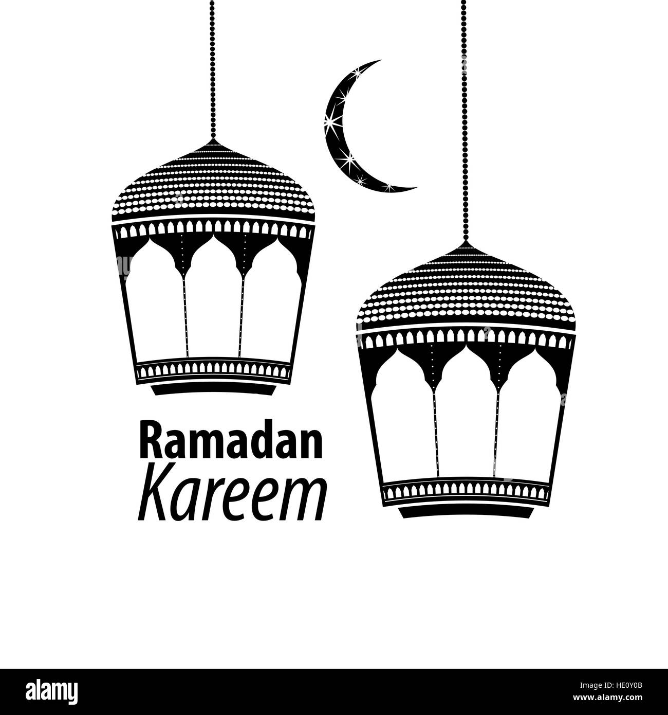 Nero semplice illustrazione blob Ramadan kareem mubarak. Bella islamica lanterna stilizzata tradizionale saluto card Auguri Santo Mese e karim musulmano Illustrazione Vettoriale