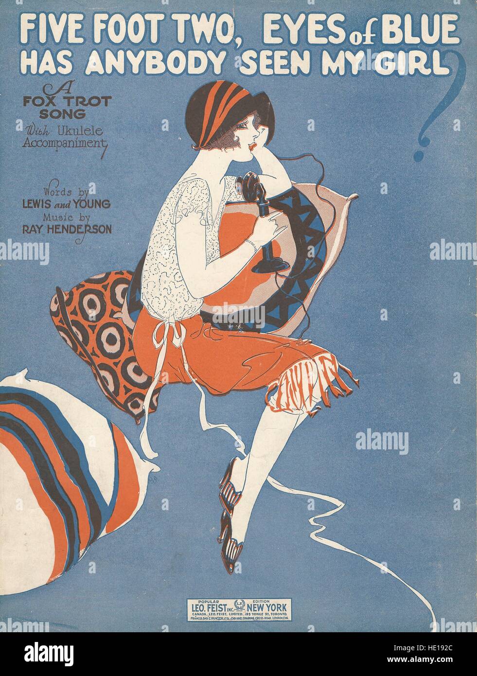 "Cinque Piedi, due occhi di blu, nessuno ha visto la mia ragazza?" 1925 foglio di copertura di musica Foto Stock