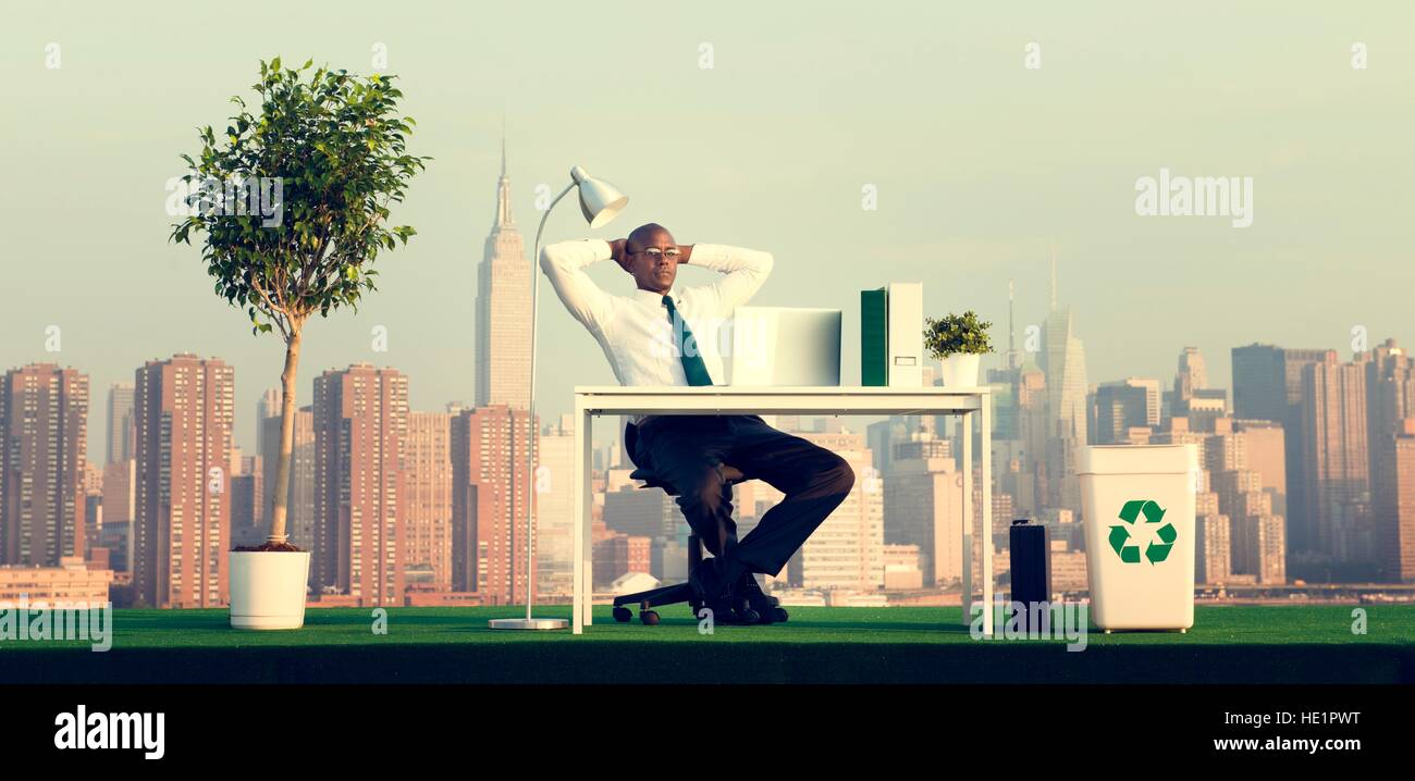 Business man Green Office concetto sul tetto Foto Stock