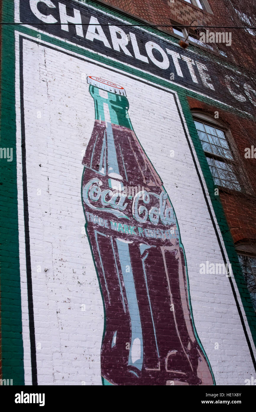 Coca Cola segno di Charlotte, NC. Foto Stock