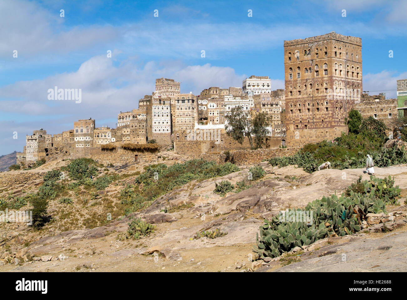 Il villaggio di Al Hajjarah sui monti Haraz, Yemen Foto Stock