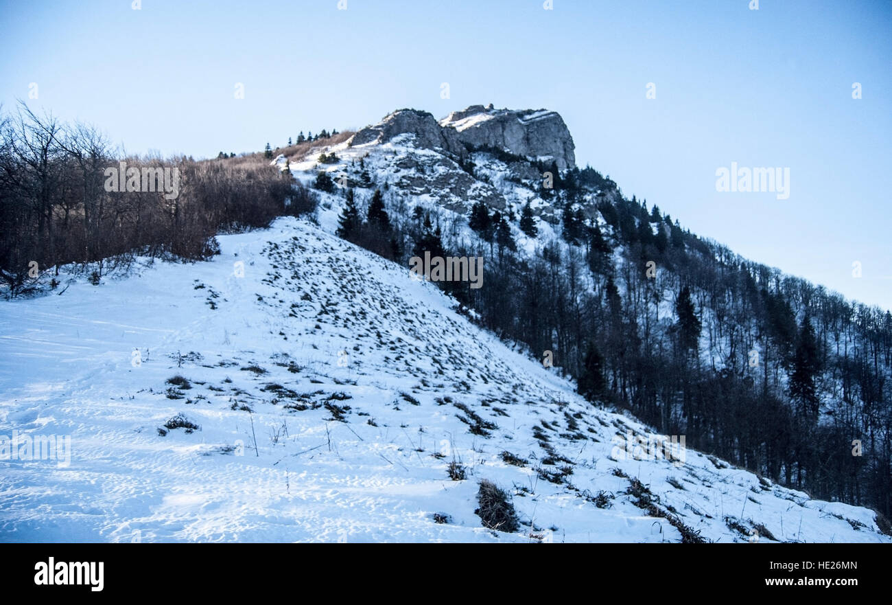 Tocky calcare Klak collina nella parte meridionale della Mala Fatra montagne in Slovacchia durante la giornata invernale con cielo chiaro Foto Stock