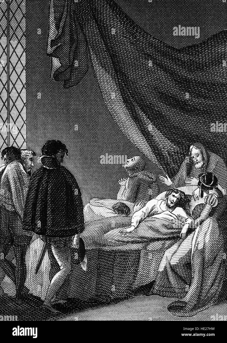 La morte improvvisa di Enrico V presso lo Château de Vincennes, il 31 agosto 1422. Egli apparentemente dysentry contratta durante l'Assedio di Meaux. Egli era di 36 anni e aveva regnato per nove anni. Foto Stock