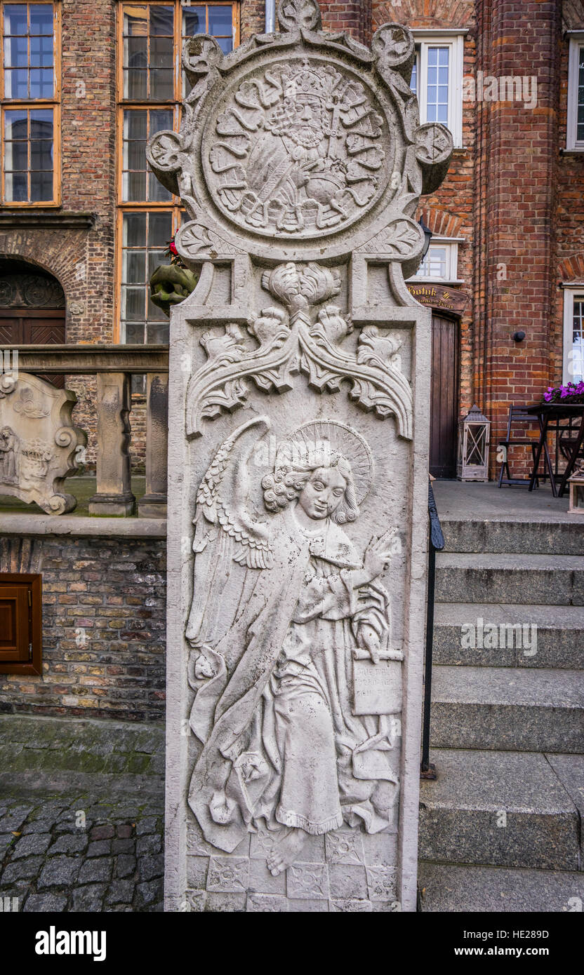 Polonia, Pomerania, Gdansk (Danzica), Gotyk House a Frauengasse Mariacka (Street) con decorativi ornati in scala Foto Stock